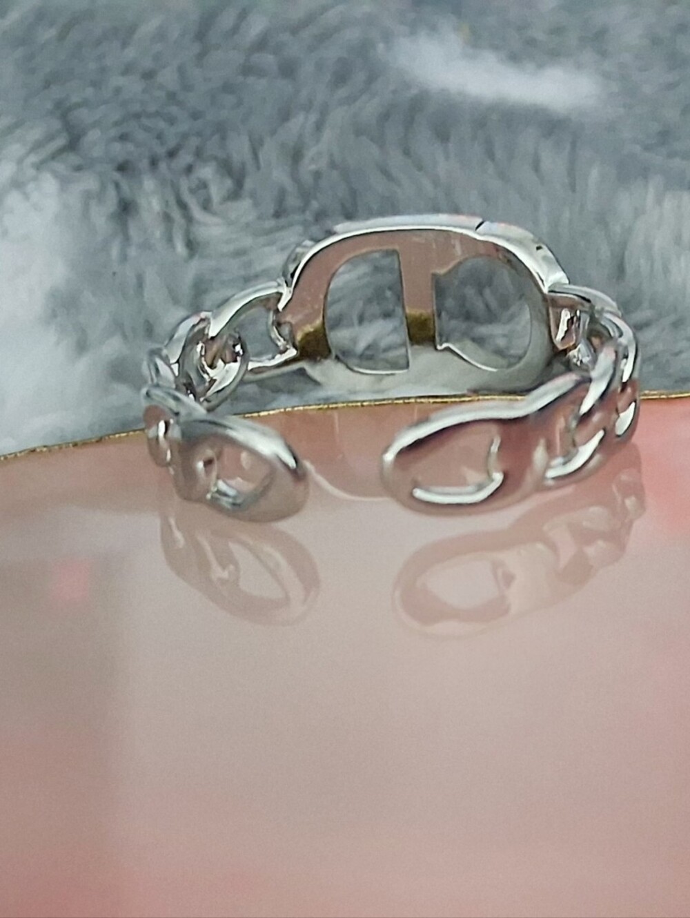Silver CD Adjustable Chain Ring - Picture 2 of 3